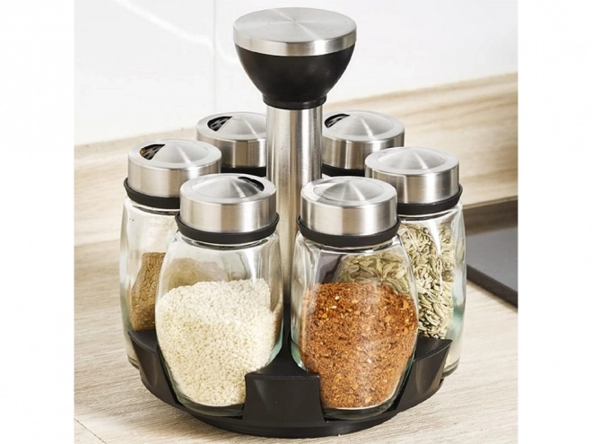 Spice Rack with Rotating Glass Jars Set