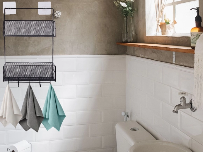 Two spacious metal mesh shelves