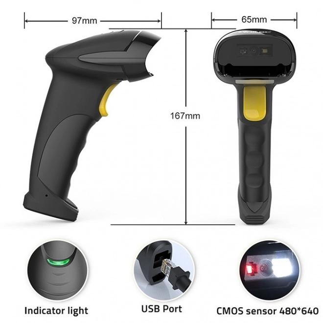 Black laser barcode scanner 1D and 2D