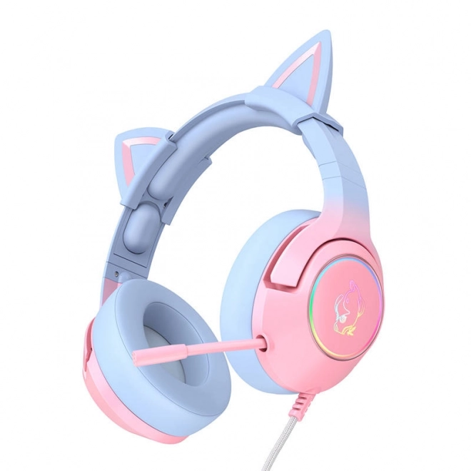 Gaming Headphones Pink-Blue with Cat Ears