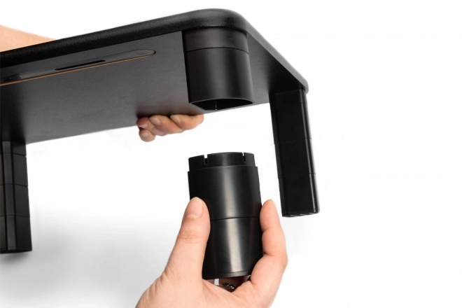 Support de moniteur réglable en hauteur avec plateau en bois noir