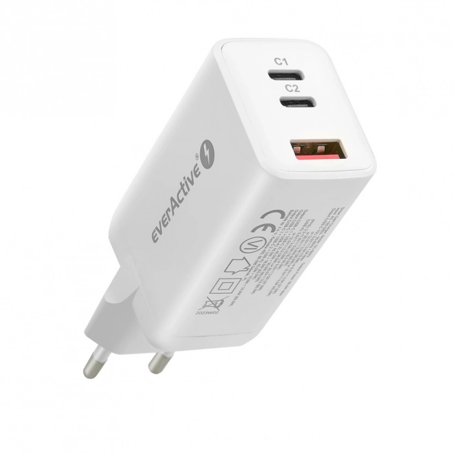 White Fast Charger USB/USB-C QC4+ 65W with GaN Technology