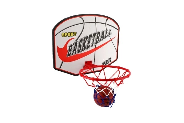 Canestro da basket con pallone e pompa in legno/metallica con rete