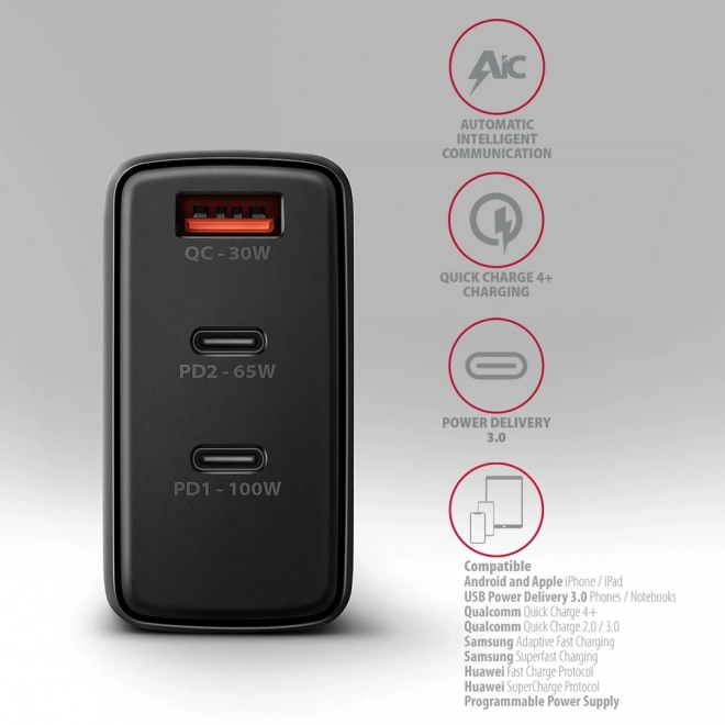 Axagon travel charger GaN 100W