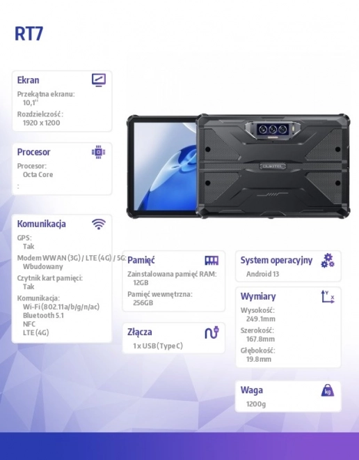 Black Tablet RT7 with 12/256GB