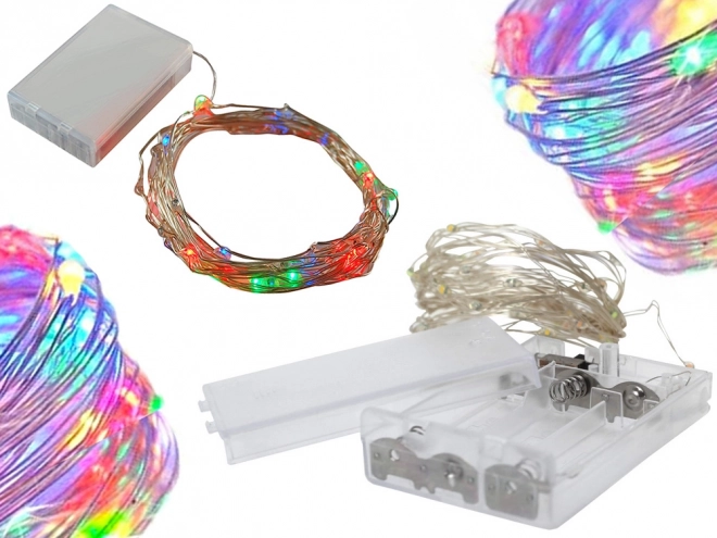 Mehrfarbige LED-Lichterketten auf Draht, 10 m, mit Batterien