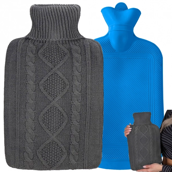 Large Rubber Hot Water Bottle with Sweater Cover