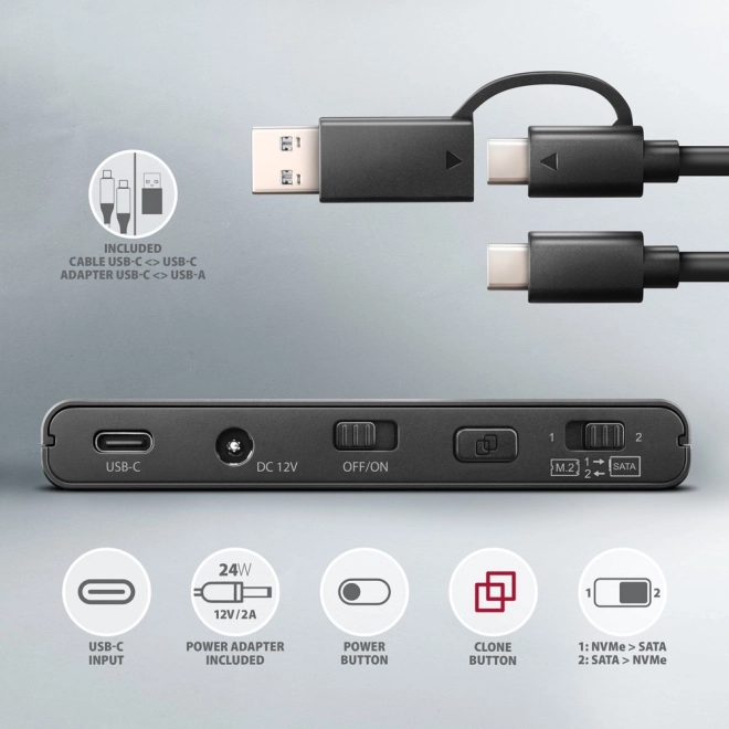 Axagon Clone Master 2 USB-C NVMe M.2 SSD & HDD Adapter