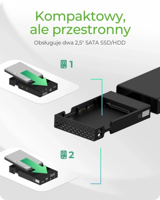 Zewnętrzna obudowa Raid IB-RD2253-C31 dla 2,5 SATA HDD na USB 3.2 Gen 2, RAID 0,1, POJEDYNCZY, DUŻY