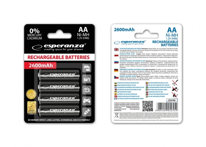 Ni-MH AA Rechargeable Batteries 2600mAh - Pack of 4