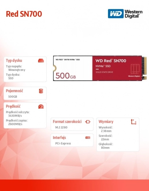 SSD Drive WD Red 500GB SN700 NVMe M.2 PCIe
