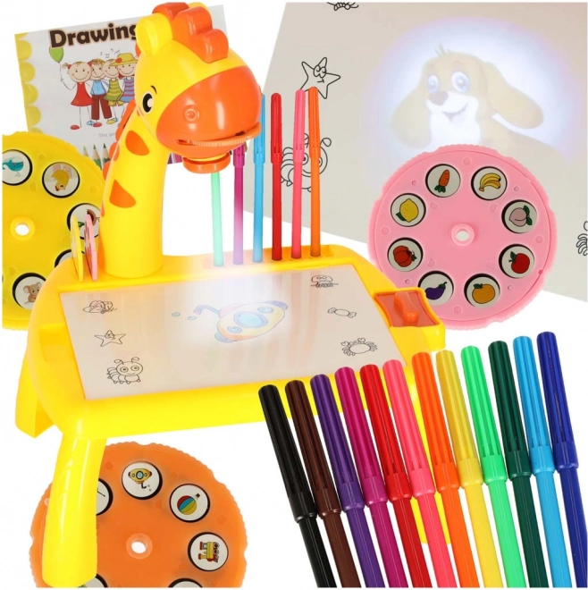 Proiettore da disegno per bambini a forma di giraffa – tavolino giallo