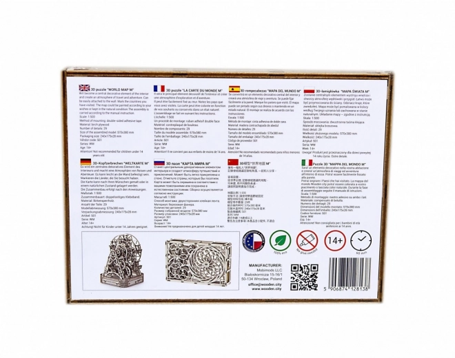 Puzzle 3D Mappa del Mondo in Legno