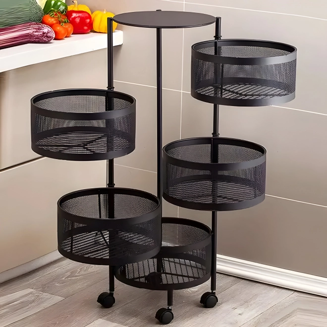 Konyhai rendező forgó polcokkal, 5 szintes, fémből készült, ModernHome