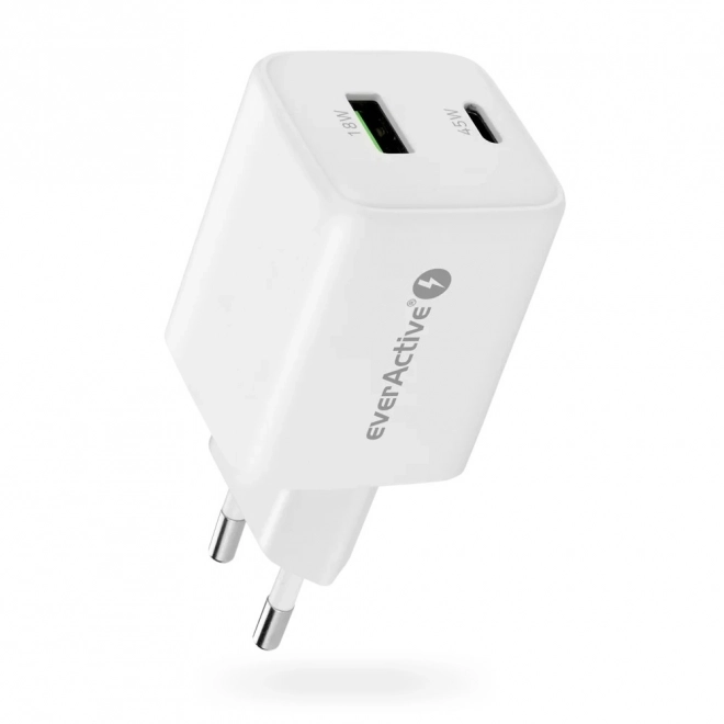 Compact White GaN Wall Charger with USB and USB-C 45W