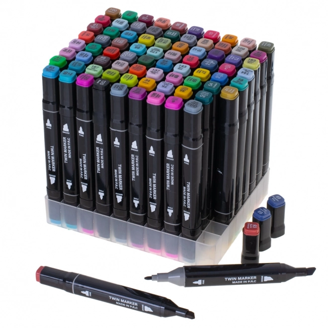 Marker alcolico doppia punta con custodia e supporto – 80 pezzi