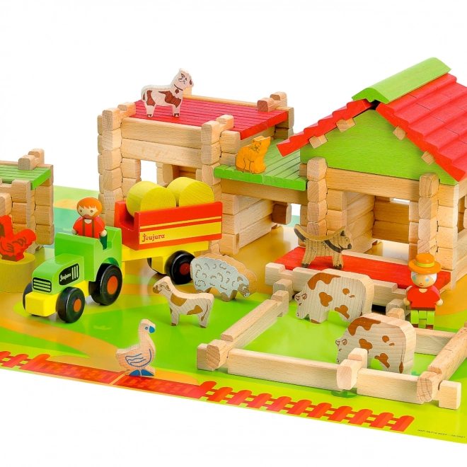 Jeujura Wooden Construction Set 130 Pieces My First Big Farm, Tractor, and Trailer