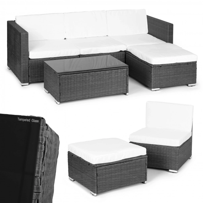 Rattan garden seating set with modular corner sofa and table grey MultiGarden