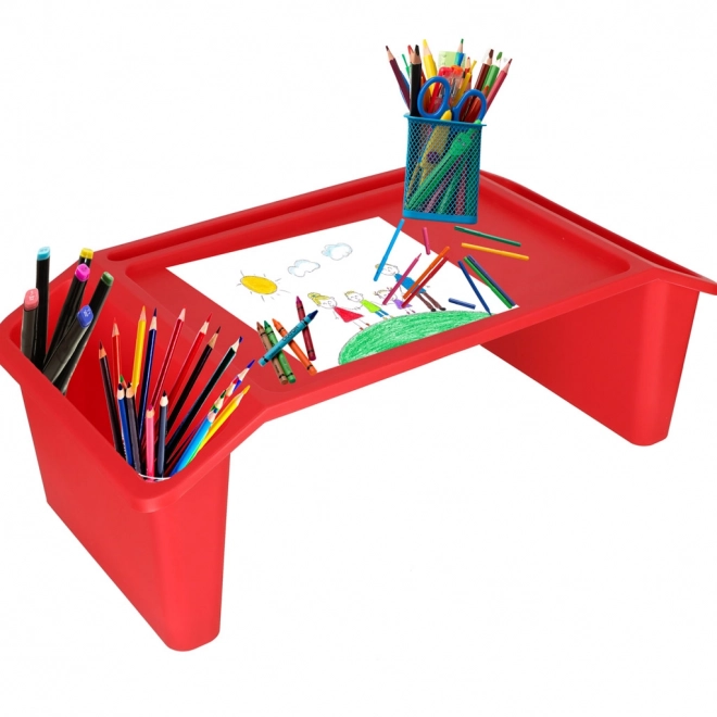 Tavolino per laptop con organizer rosso