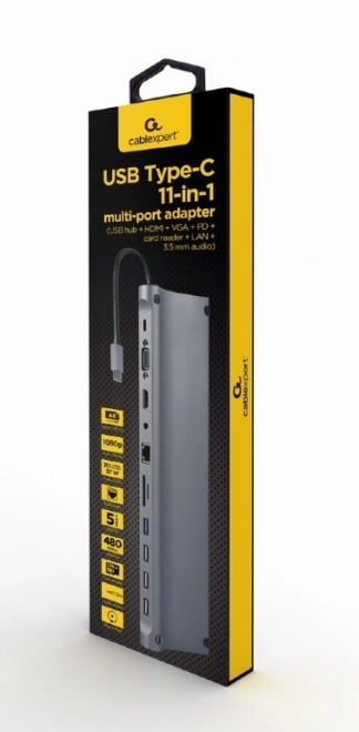 Multiport USB-C Hub with HDMI, VGA, SD Card Reader and Ethernet