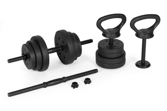 Adjustable Dumbbell 2x20 kg with Bar and Kettlebell