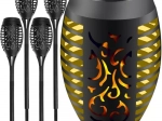 Solar garden torch lights with flame effect, set of 4