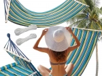 Garden hammock with wooden spreader bar 200 × 80 cm, striped, load capacity 150 kg