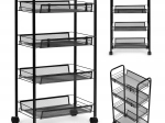 Black metal shelf organizer for kitchen or bathroom, 4 tiers with wheels, ModernHome