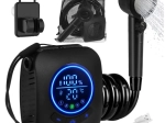 Hordozható TRIZAND kempingzuhany 8000 mAh akkumulátorral, szivattyúval és LED-kijelzővel, USB, IPX8