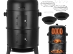 Garden charcoal grill and smoker 3-in-1 with lid and thermometer KAMINER