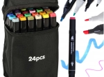 Dual-tip alcohol markers in a case, 24 colors + stand