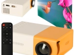Mini LED Projector with TFT LCD, 24–60 inches, HDMI/USB, 1080p support – white‑orange