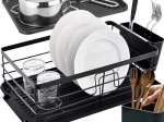 Ruhhy countertop dish drying rack, black, loft design, with drain tray