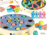 Jeu Montessori en bois poissons et chenilles – pêche magnétique et tri des couleurs