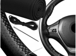 Black perforated steering wheel cover made from eco leather