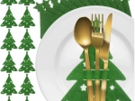 Kerstbestekhoesjes van vilt - groene boompjes, set van 12 stuks