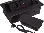 Recessed power strip for countertops with 2 outlets and 2 USB, black