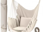 Závěsné brazilské křeslo do bytu i na zahradu, béžové, 2 polštáře