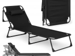 Folding Garden Lounger with Cushion, Black, MultiGarden