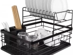 RUHHY Two-Tier Dish Drying Rack, Black, 43×29×27 cm