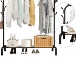 Freestanding clothes rack with shoe shelf, free-standing metal organizer