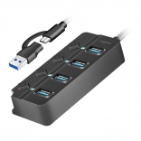 USB Hub 4 porttal, 3.2 Gen 1, fekete