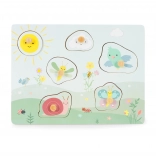 Houten sensorische inlegpuzzel ECOTOYS met voeltexturen, 6 stukjes