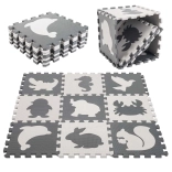 Tappetino puzzle educativo in schiuma per bambini con animaletti, grigio 85 × 85 cm, 9 pezzi