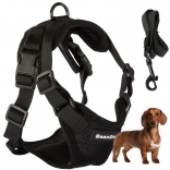 Pressure-free breathable harness for small dogs, size M, black with leash