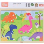 VIGA puzzle en bois avec dinosaures, 16 pièces