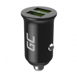biloplader GREENCELL PowerRide Nano 36W, 2× USB-A, hurtigopladning Ultra Charge