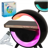 LED-lampe RGB med trådløs opladning og højttaler sort