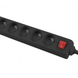 Hosszabbító kábel 1,5m fekete, 5 aljzattal és kapcsolóval