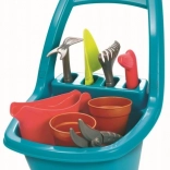 Garden cart for children with tools, flower pots and watering can